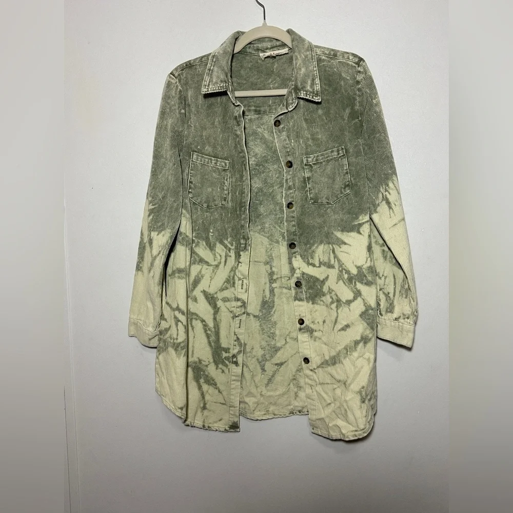 Peach Love California Shacket Corduroy Green Ombre Tie Dye Long Sleeve Small